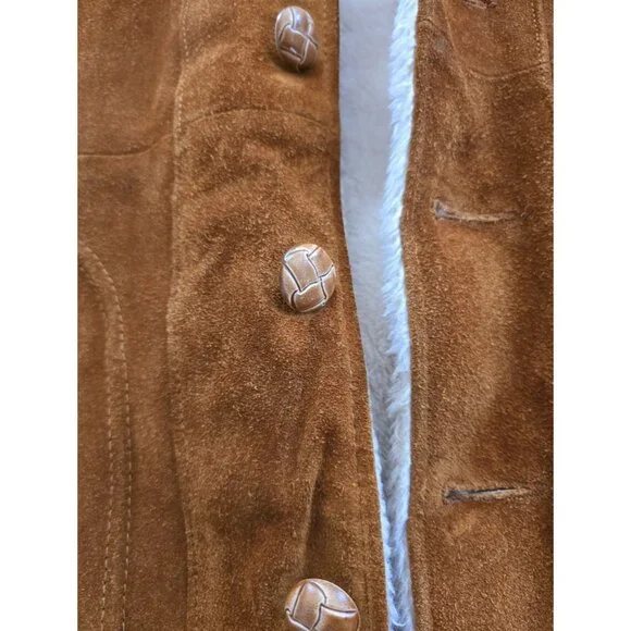 Schott NYC Rancher Western Barn Suede Leather Coat 40 Vintage Faux Fur Sherpa M